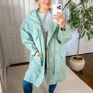 Club Monaco Tea Dyed Parka Utility Jacket in Mint Green